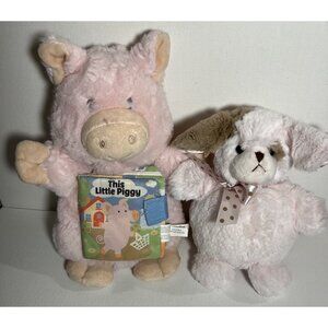 This Little Piggy Plush Puppet & Soft Removable Cloth Book & Pink Plush Dog